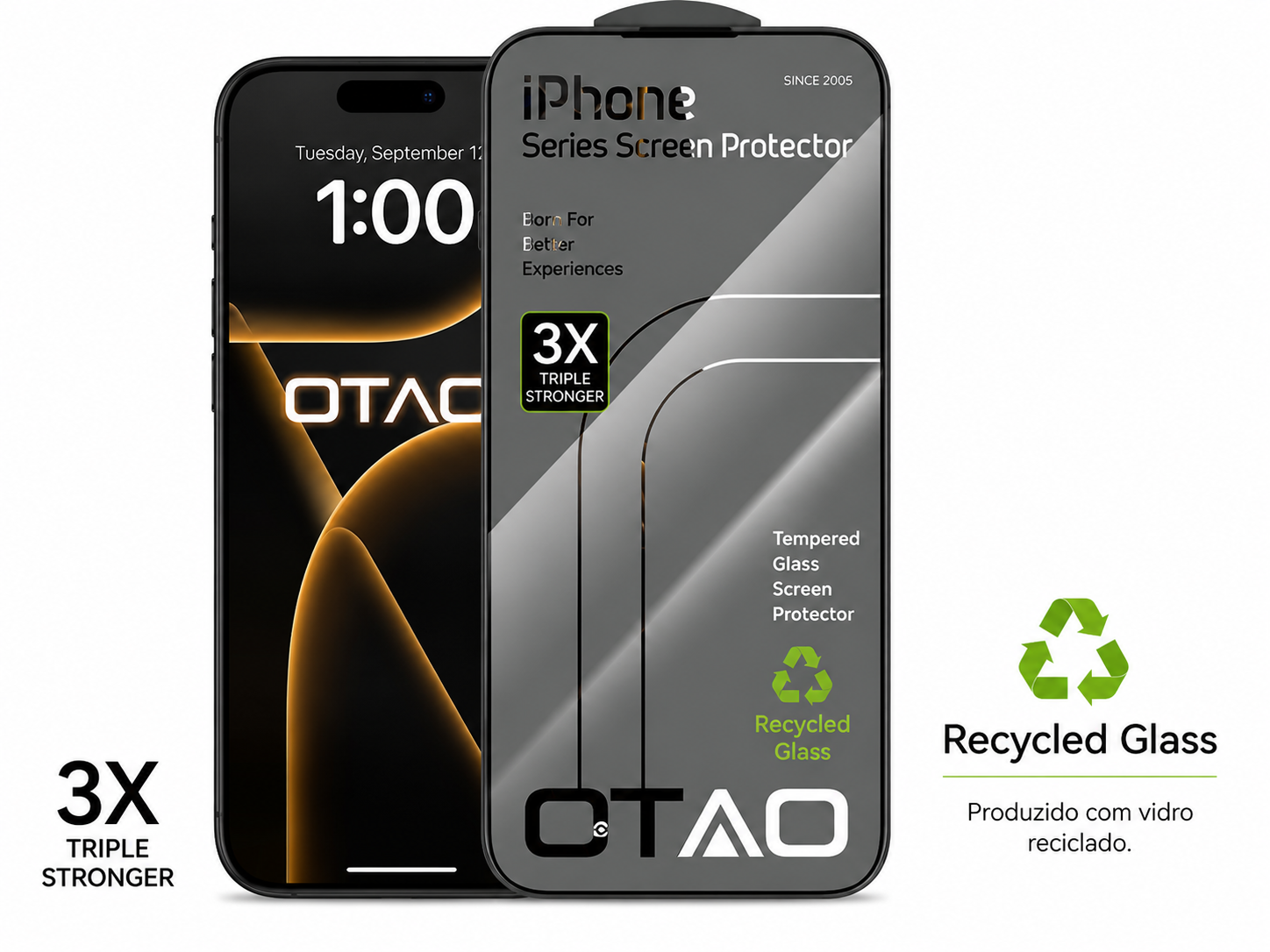 OTAO 2.5D Full Cover 3X – Recycled Glass – Vidro Temperado Premium