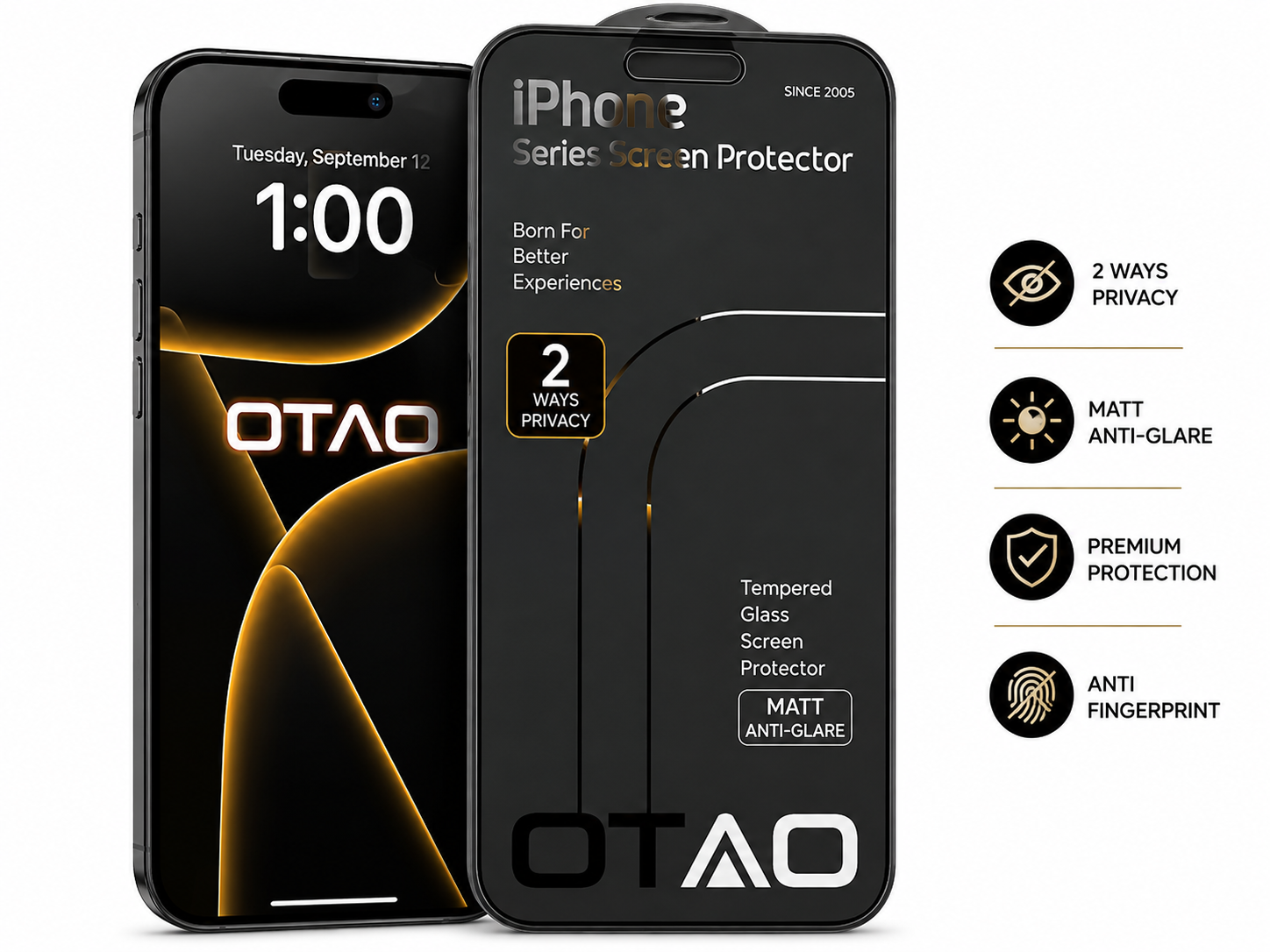 OTAO 2.5D Full Cover 2 Ways Privacy Matt Anti-glare – Vidro Temperado Premium
