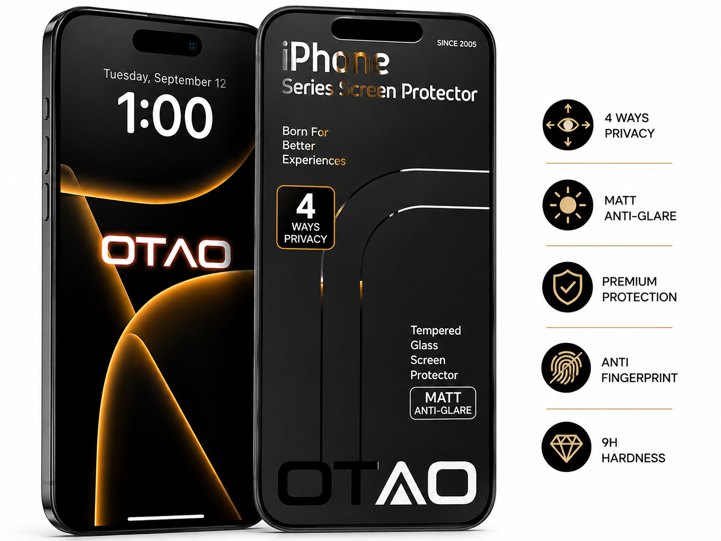 OTAO 2.5D Full Cover 4 Ways Privacy Matt Anti-glare – Vidro Temperado Premium