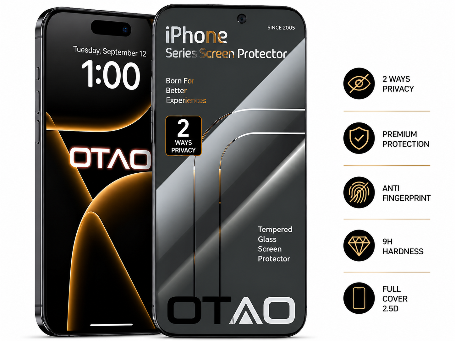 OTAO 2.5D Full Cover 2 Ways Privacy – Vidro Temperado Premium
